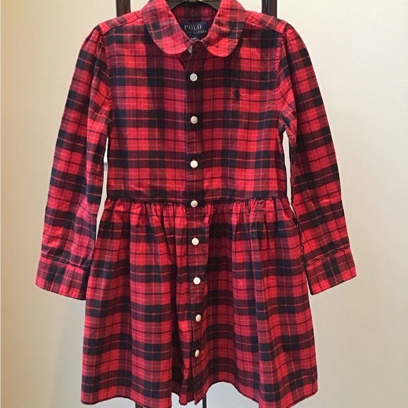Ralph‎ Lauren Cotton Tartan Plaid Dress Button Down Sleeves Pockets - Picture 1 of 9